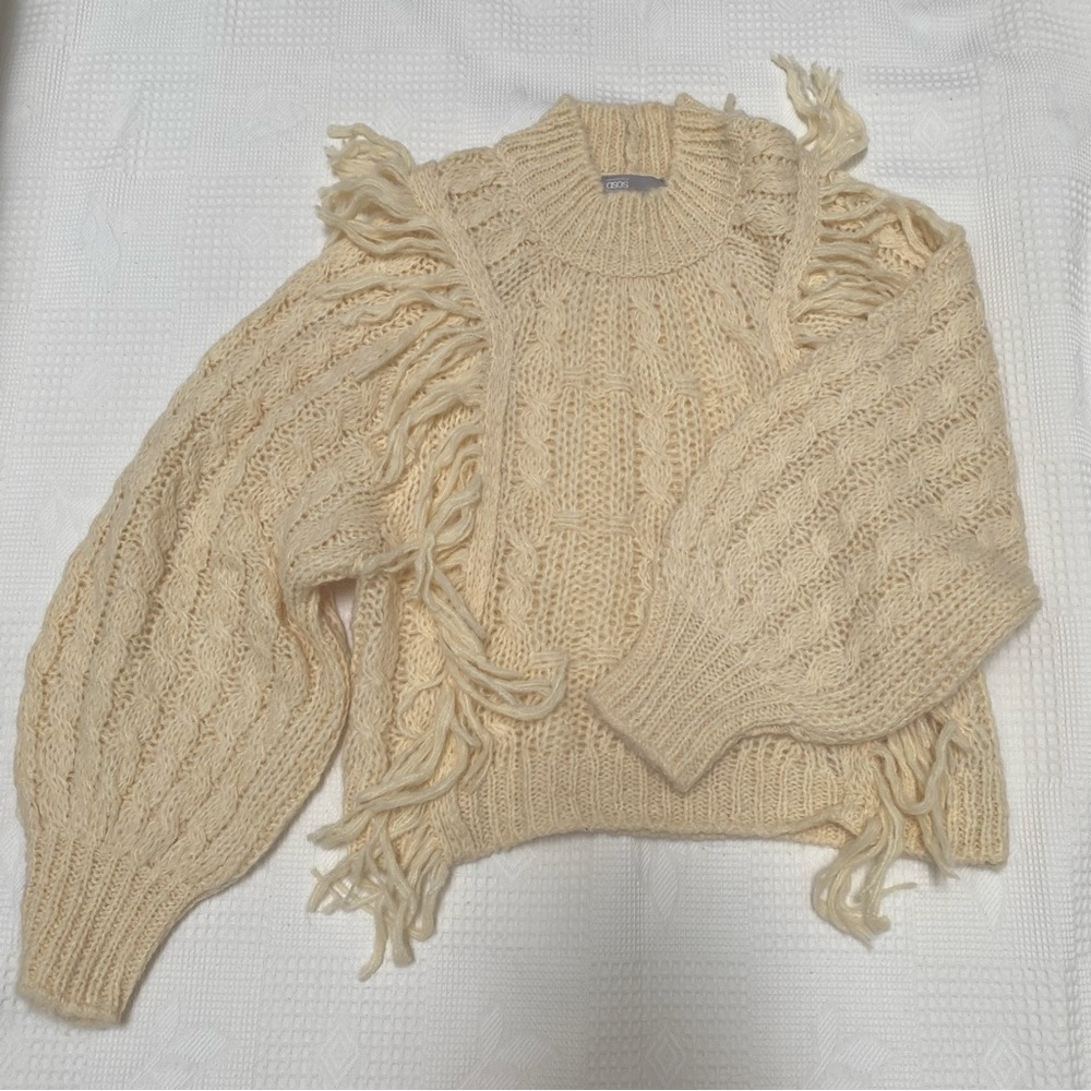 ASOS Cream colored sweater boho style with ruffles